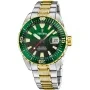 Festina Diver Ditur Special Edition F20706/2 kello, jossa on Vihreä kellotaulu ja halkaisijaltaan 41 mm kotelo ja Kaksivärinen metalliranneke hihna, jonka väri on Kulta, Hopea