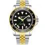 Stührling Swiss Aquadiver GMT 3968.3 kello, jossa on Musta kellotaulu ja halkaisijaltaan 42 mm kotelo ja Metalliranneke, Kaksivärinen metalliranneke hihna, jonka väri on Kulta, Hopea
