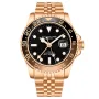 Stührling Swiss Aquadiver GMT 3968.5 kello, jossa on Musta kellotaulu ja halkaisijaltaan 42 mm kotelo ja Metalliranneke hihna, jonka väri on Ruusukulta