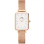 Daniel Wellington Quadro DW00100431 kello, jossa on Valkoinen kellotaulu ja halkaisijaltaan 20 mm kotelo ja Mesh ranneke hihna, jonka väri on Ruusukulta