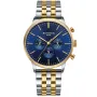 Bonvier Chronograph BV052 kello, jossa on Sininen kellotaulu ja halkaisijaltaan 42 mm kotelo ja Metalliranneke, Kaksivärinen metalliranneke hihna, jonka väri on Kulta, Hopea