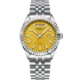 Dissing Day Date D1091 kello, jossa on Keltainen kellotaulu ja halkaisijaltaan 41 mm kotelo ja Metalliranneke hihna, jonka väri on Hopea