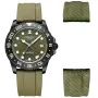 Dissing Diver GMT D1488 kello, jossa on Vihreä kellotaulu ja halkaisijaltaan 42 mm kotelo ja Kumiremmi hihna, jonka väri on Vihreä