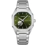 Lugano Automatic L0102 kello, jossa on Vihreä kellotaulu ja halkaisijaltaan 41 mm kotelo ja Metalliranneke hihna, jonka väri on Hopea