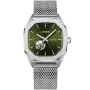 Lugano Automatic L0107 kello, jossa on Vihreä kellotaulu ja halkaisijaltaan 41 mm kotelo ja Mesh ranneke hihna, jonka väri on Hopea