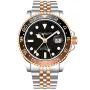 Stührling Swiss Aquadiver GMT 3968.4 kello, jossa on Musta kellotaulu ja halkaisijaltaan 42 mm kotelo ja Metalliranneke, Kaksivärinen metalliranneke hihna, jonka väri on Ruusukulta, Hopea
