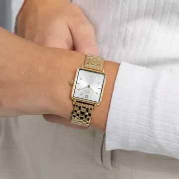 Dissing Square D1570 -kello Naisten, jossa on Hopea kellotaulu halkaisija 26 mm ja Kulta Metalliranneke ranneke