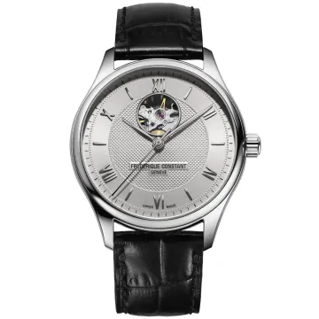 Frederique Constant Classics Heart Beat Automatic FC-310MS5B6 -kello Miesten, jossa on Hopea kellotaulu halkaisija 40 mm ja Musta Vasikannahkaranneke ranneke