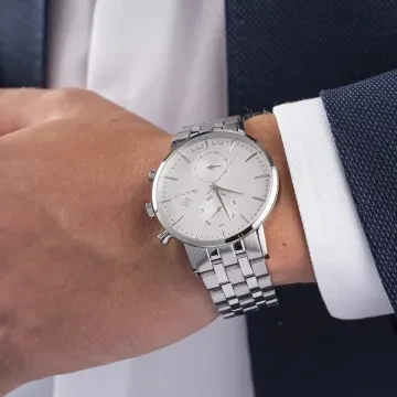 GANT Park Hill Day-Date II G121002 -kello Miesten, jossa on Valkoinen kellotaulu halkaisija 43 mm ja Hopea Metalliranneke ranneke