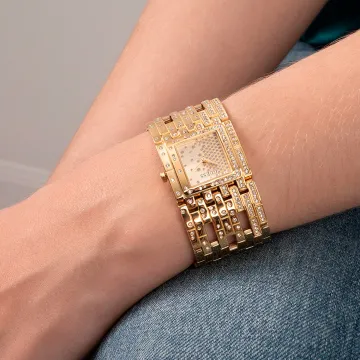 Guess Work Life GW0441L2 -kello Naisten, jossa on Kulta kellotaulu halkaisija 22 mm ja Kulta Metalliranneke ranneke