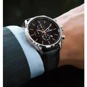 Vincero X000LGMBL7 -kello Miesten, jossa on Musta kellotaulu halkaisija 43 mm ja Musta Nahkaranneke ranneke