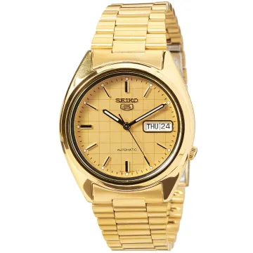 Seiko 5 Sports Classic SNXL72K1 -kello Miesten, Naisten, jossa on Kulta kellotaulu halkaisija 37 mm ja Kulta Metalliranneke ranneke