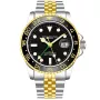 Stührling Swiss Aquadiver GMT 3968.3 kello, jossa on Musta kellotaulu ja halkaisijaltaan 42 mm kotelo ja Metalliranneke, Kaksivärinen metalliranneke hihna, jonka väri on Kulta, Hopea