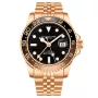 Stührling Swiss Aquadiver GMT 3968.5 kello, jossa on Musta kellotaulu ja halkaisijaltaan 42 mm kotelo ja Metalliranneke hihna, jonka väri on Ruusukulta