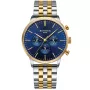 Bonvier Chronograph BV052 kello, jossa on Sininen kellotaulu ja halkaisijaltaan 42 mm kotelo ja Metalliranneke, Kaksivärinen metalliranneke hihna, jonka väri on Kulta, Hopea