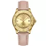 Dissing Lady Diver D1472 kello, jossa on Kulta kellotaulu ja halkaisijaltaan 36 mm kotelo ja Nahka ranneke hihna, jonka väri on Vaaleanpunainen