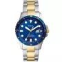 Fossil Date FB-01 FS5742 kello, jossa on Sininen kellotaulu ja halkaisijaltaan 42 mm kotelo ja Metalliranneke, Kaksivärinen metalliranneke hihna, jonka väri on Kulta, Hopea