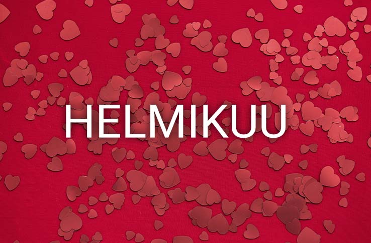 Punainen tausta, jossa on syd&auml;mi&auml; ja teksti helmikuu